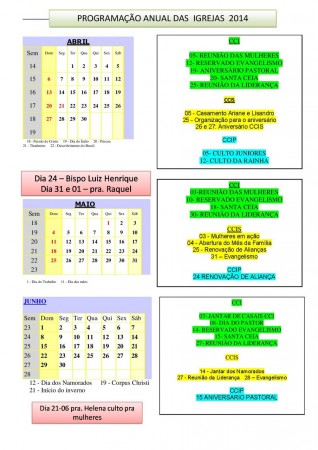 AGENDAS CCI, CCIS E CCIP  2014